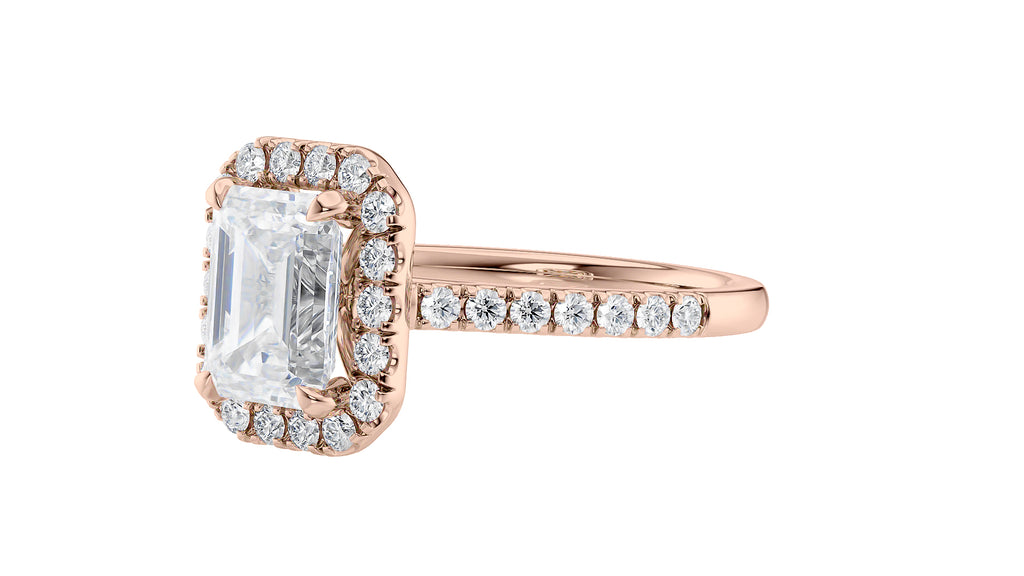 Emerald Cut Halo Classic Diamond Band Engagement Ring