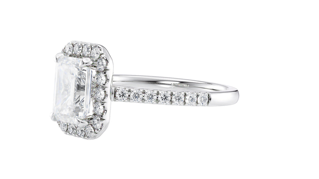 Emerald Cut Halo Classic Diamond Band Engagement Ring