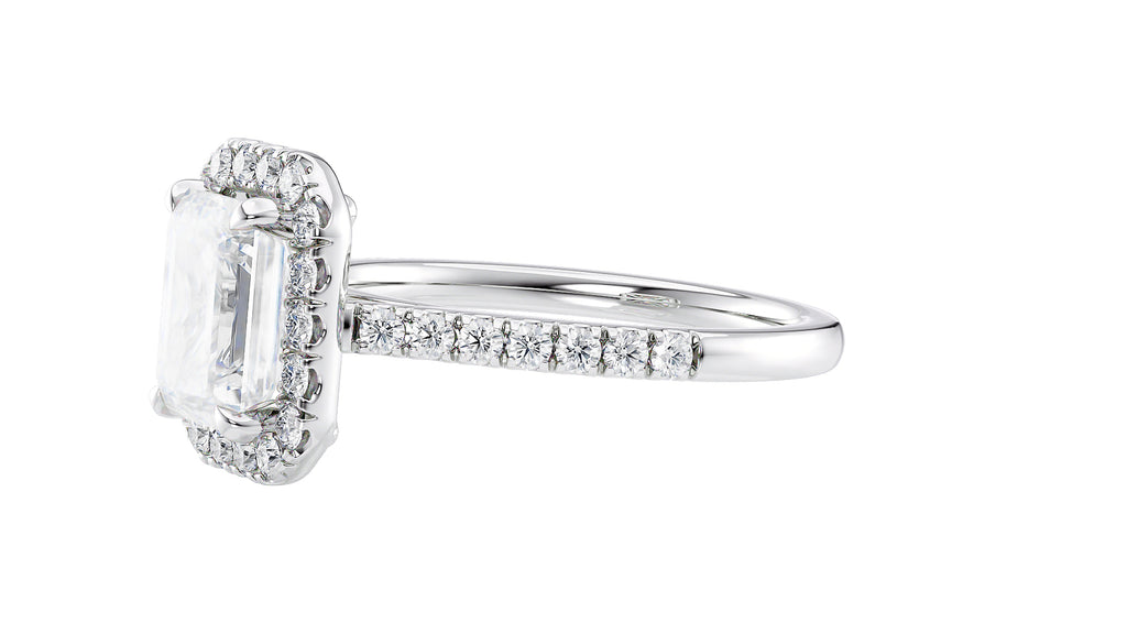Emerald Cut Halo Classic Diamond Band Engagement Ring