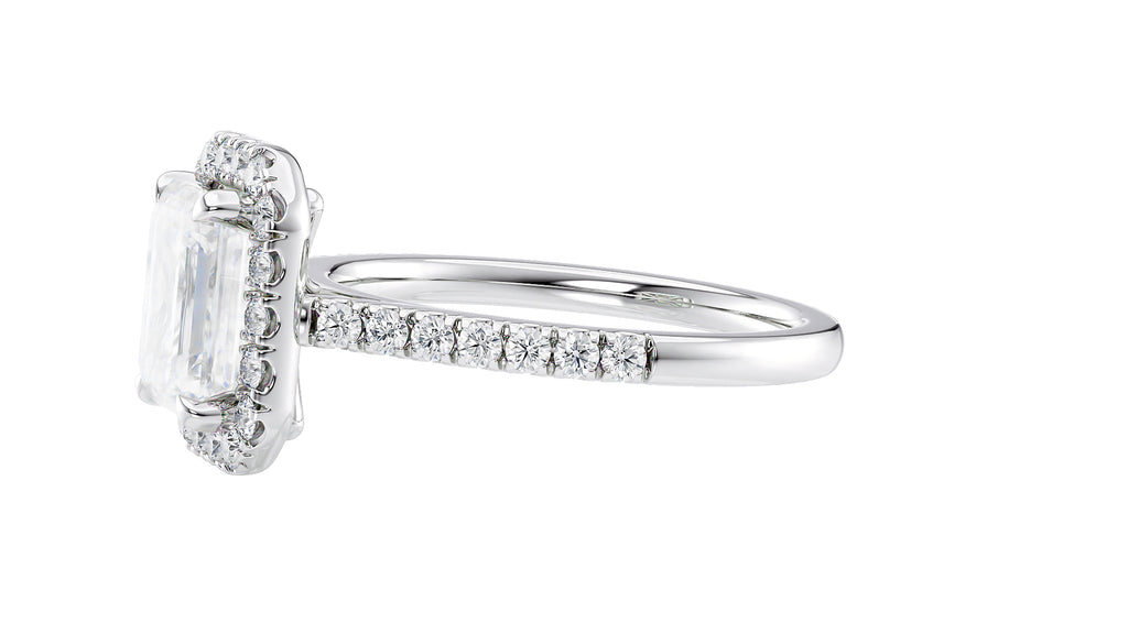 Emerald Cut Halo Classic Diamond Band Engagement Ring