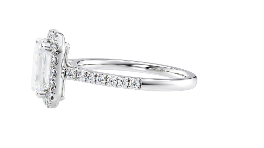 Emerald Cut Halo Classic Diamond Band Engagement Ring