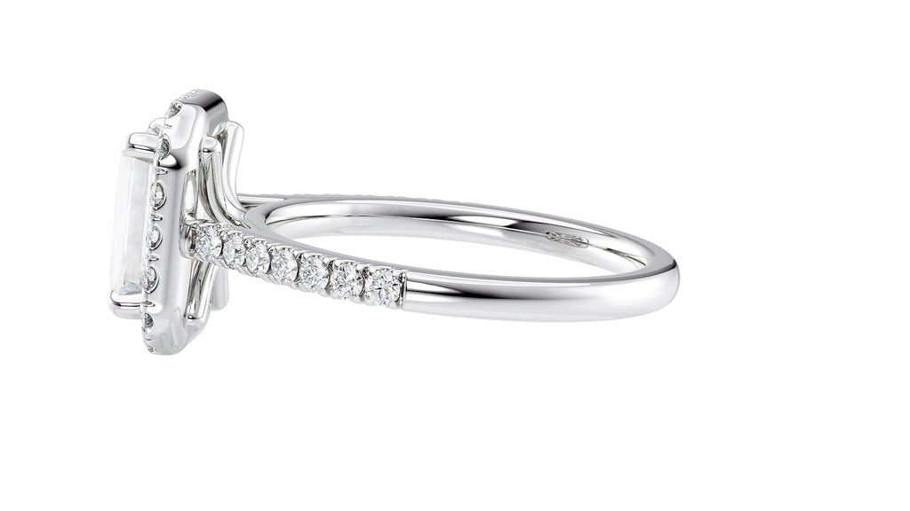 Emerald Cut Halo Classic Diamond Band Engagement Ring