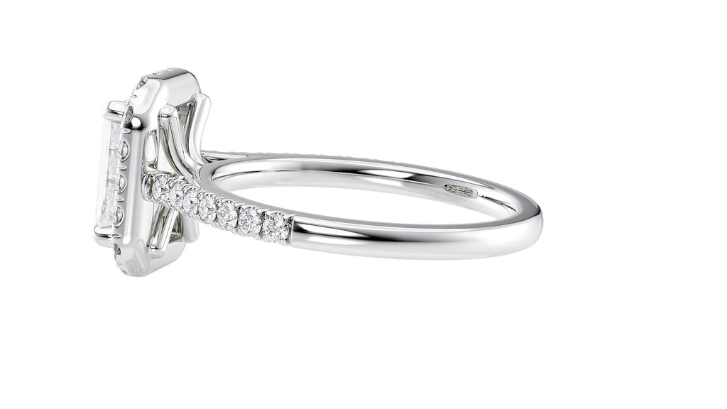 Emerald Cut Halo Classic Diamond Band Engagement Ring