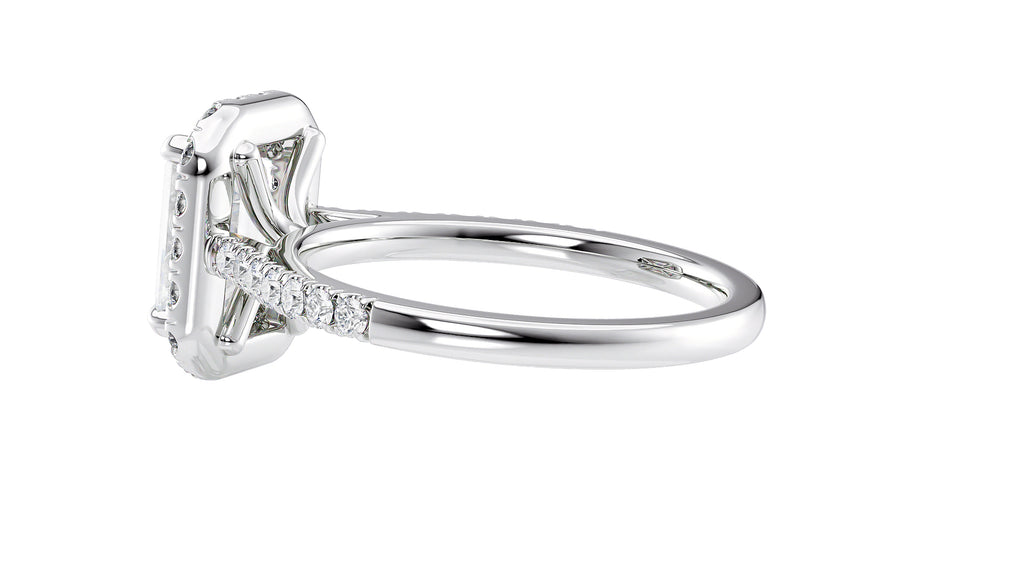 Emerald Cut Halo Classic Diamond Band Engagement Ring