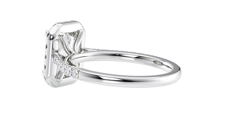 Emerald Cut Halo Classic Diamond Band Engagement Ring