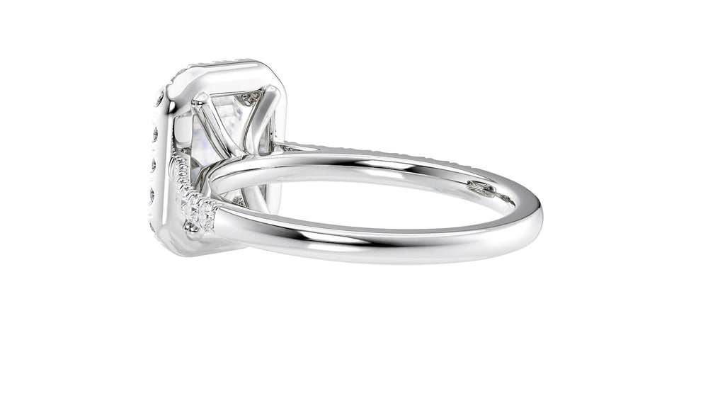 Emerald Cut Halo Classic Diamond Band Engagement Ring