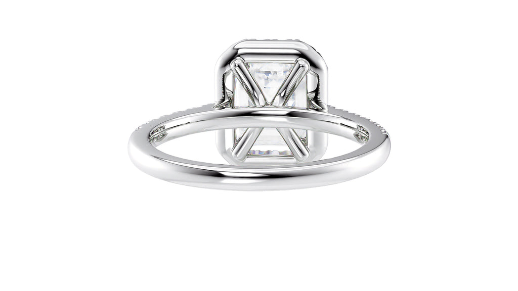 Emerald Cut Halo Classic Diamond Band Engagement Ring