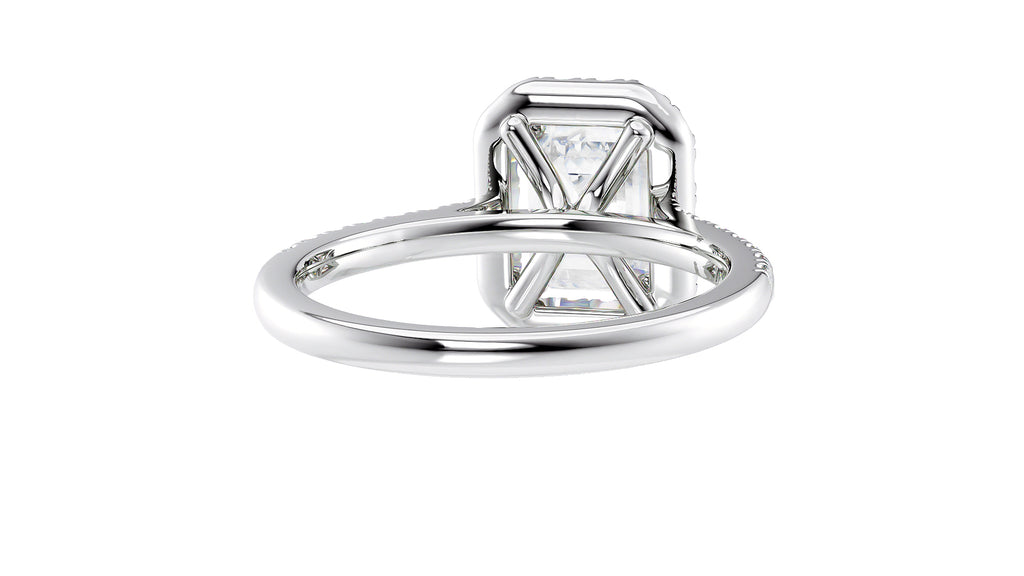 Emerald Cut Halo Classic Diamond Band Engagement Ring