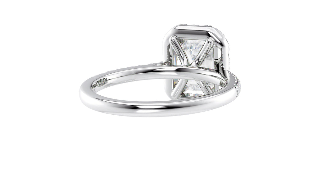 Emerald Cut Halo Classic Diamond Band Engagement Ring