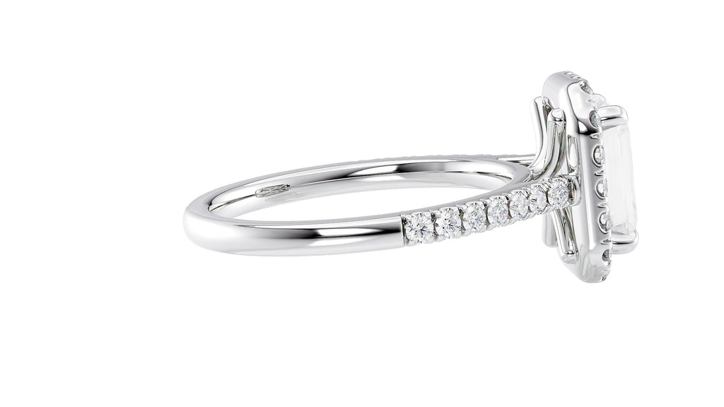 Emerald Cut Halo Classic Diamond Band Engagement Ring