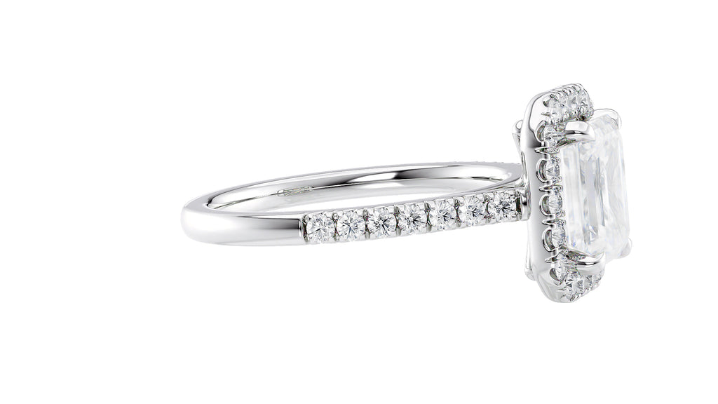 Emerald Cut Halo Classic Diamond Band Engagement Ring