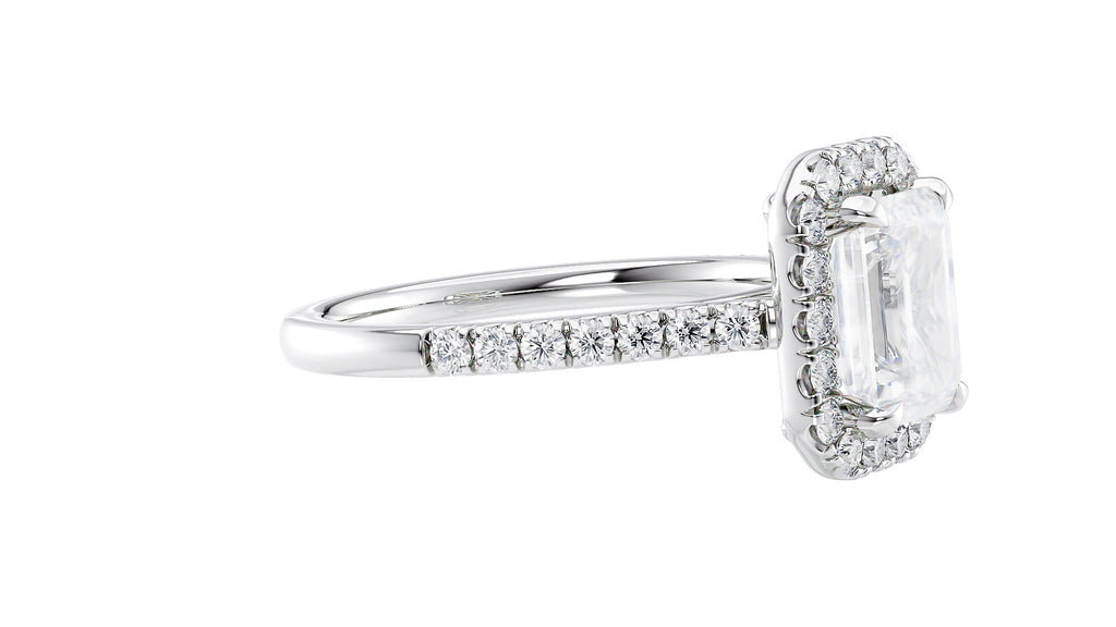 Emerald Cut Halo Classic Diamond Band Engagement Ring