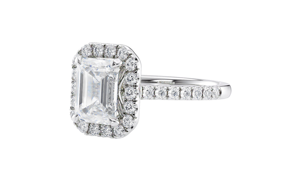 Emerald Cut Halo Classic Diamond Band Engagement Ring