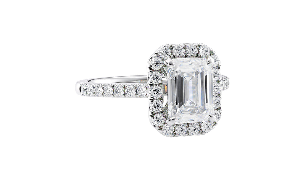 Emerald Cut Halo Classic Diamond Band Engagement Ring