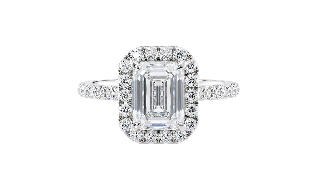 Emerald Cut Halo Classic Diamond Band Engagement Ring