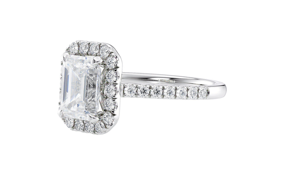 Emerald Cut Halo Classic Diamond Band Engagement Ring