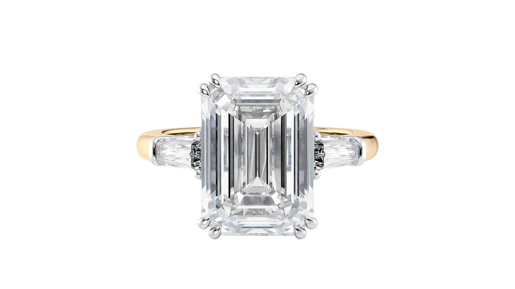 Emerald Cut Lab Grown Diamond Engagement Ring with Tapered Baguette Shoulders