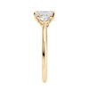 Emerald cut natural diamond 3 stone engagement ring 18ct gold end view.
