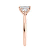 Emerald cut natural diamond 3 stone engagement ring 18ct rose gold end view.