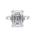 Emerald cut natural diamond engagement ring with tapered baguette shoulders white gold front view.