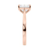Lab grown emerald cut diamond solitaire engagement ring 18ct rose gold end view.