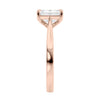 Lab grown emerald cut diamond solitaire engagement ring 18ct rose gold end view.