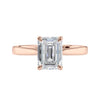 Lab grown emerald cut diamond solitaire engagement ring 18ct rose gold front view.