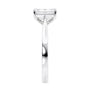 Lab grown emerald cut diamond solitaire engagement ring white gold end view.