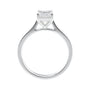 Lab grown emerald cut diamond solitaire engagement ring white gold side view.
