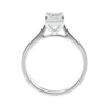 Lab grown emerald cut diamond solitaire engagement ring white gold side view.