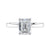 Lab grown emerald cut diamond solitaire engagement ring white gold front view.