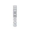 Platinum fusion round and emerald cut diamond eternity ring end view.