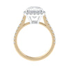 Cushion cut natural diamond halo style engagement ring 18ct gold side view.