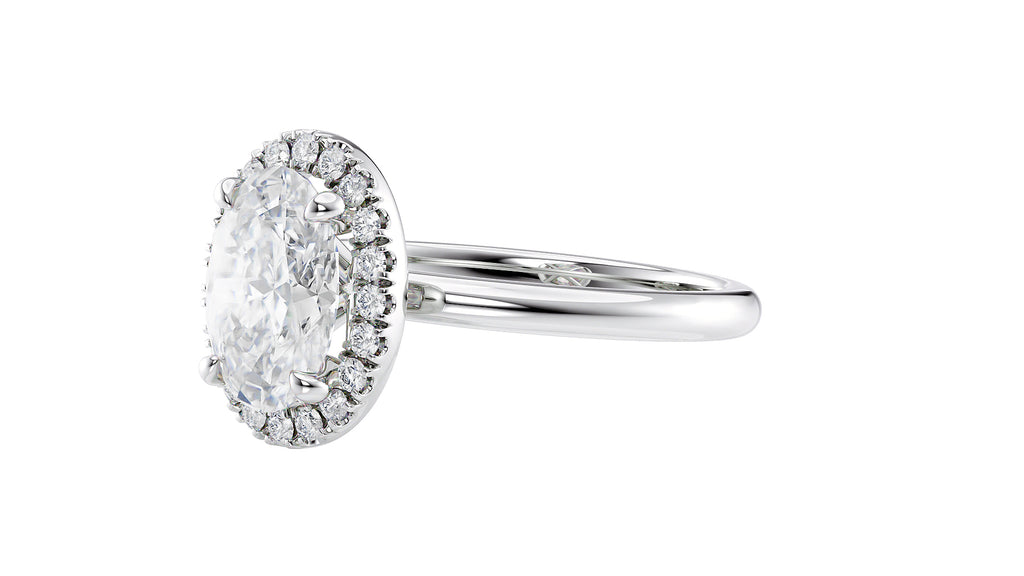 Oval Halo Plain Band Diamond Engagement Ring