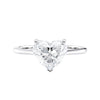 Laboratory grown heart cut diamond solitaire engagement ring with diamond set bridge white gold front view.