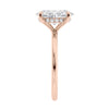 Hidden halo oval lab grown diamond engagement ring slim band rose gold end view.