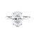 Hidden halo oval lab grown diamond engagement ring slim band white gold front view.