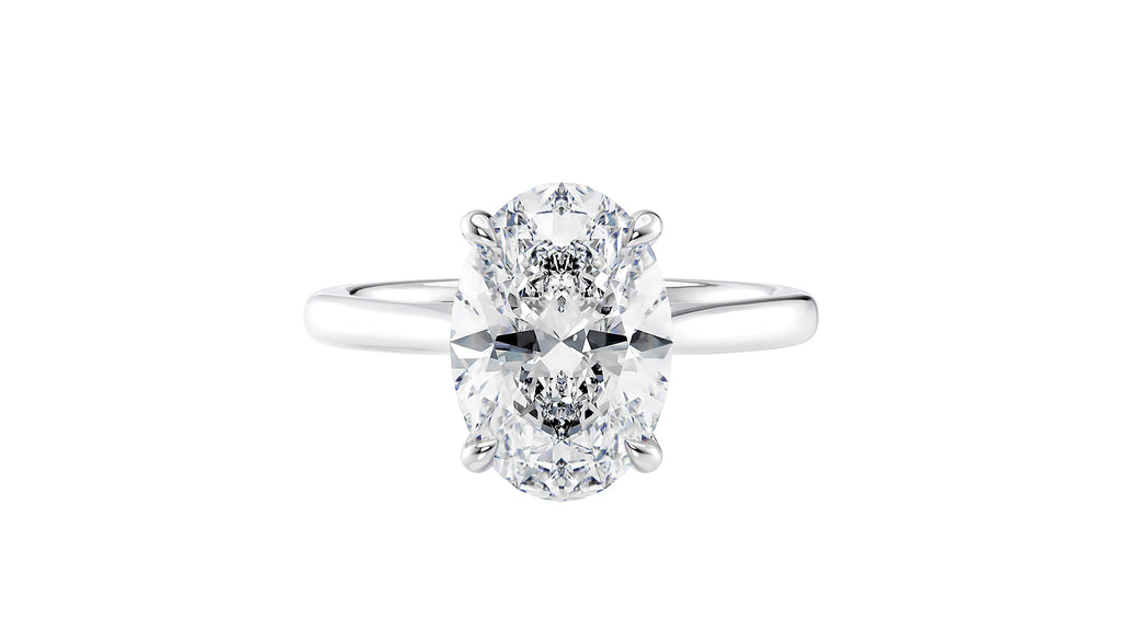 Oval Solitaire Hidden Halo Tapered Band Lab Grown Diamond Engagement Ring