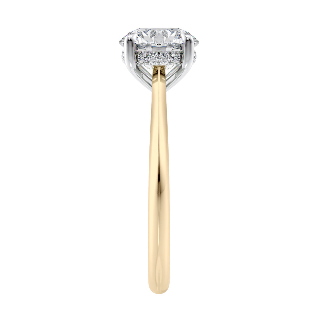Natural diamond solitaire with a hidden halo gold end view.
