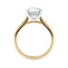 Natural diamond solitaire with a hidden halo gold side view.