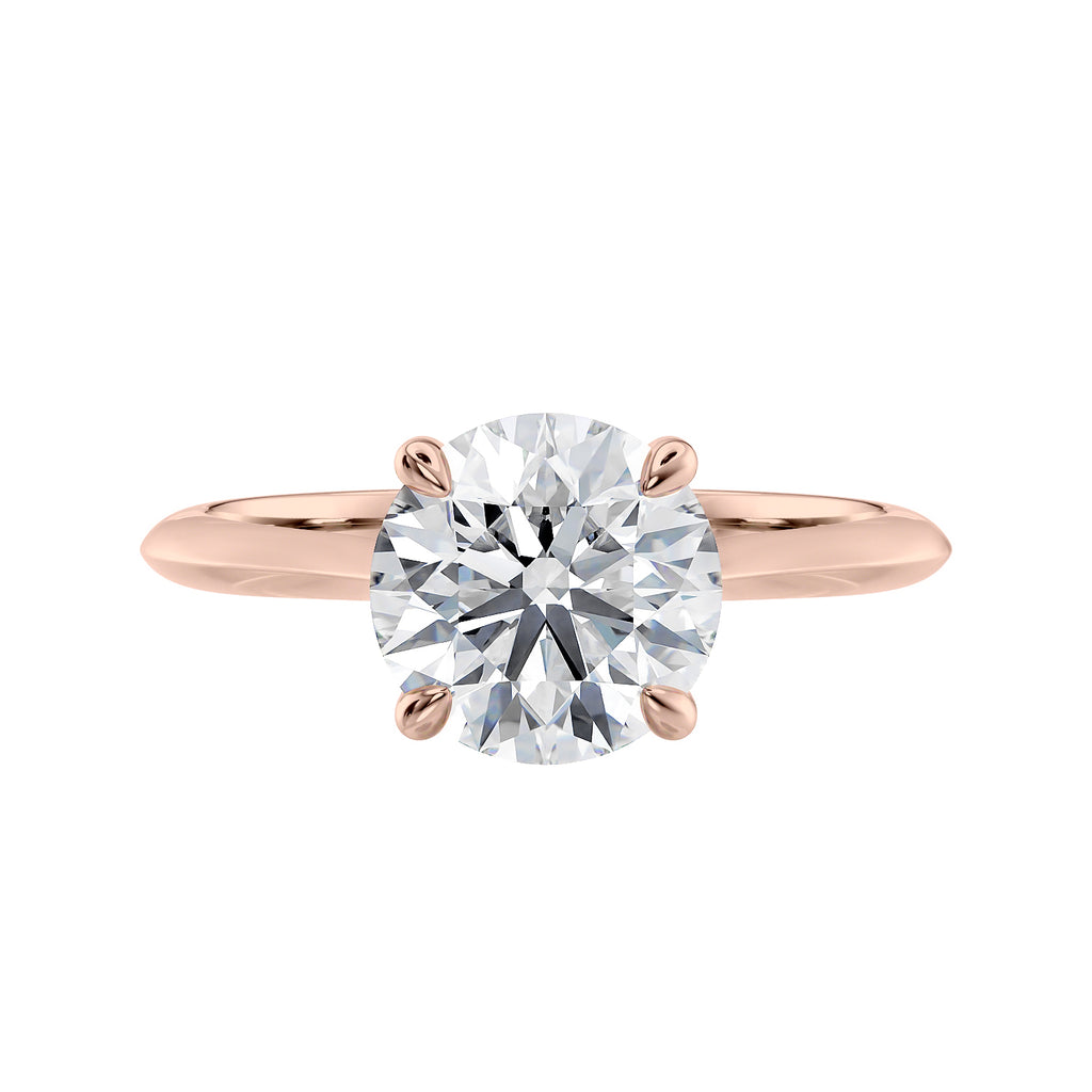 Natural diamond solitaire with a hidden halo 18 carat rose gold front view.