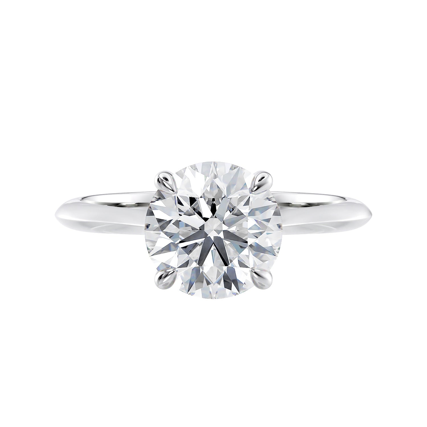 Natural diamond solitaire with a hidden halo white gold front view.