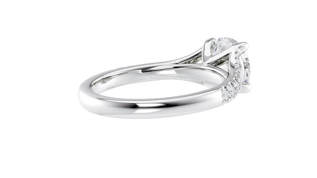 Round Solitaire Half Set Split Diamond Band Engagement Ring