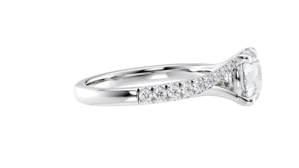 Round Solitaire Half Set Split Diamond Band Engagement Ring