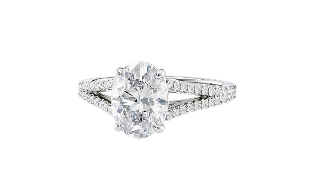 Oval Solitaire Split Diamond Band Engagement Ring