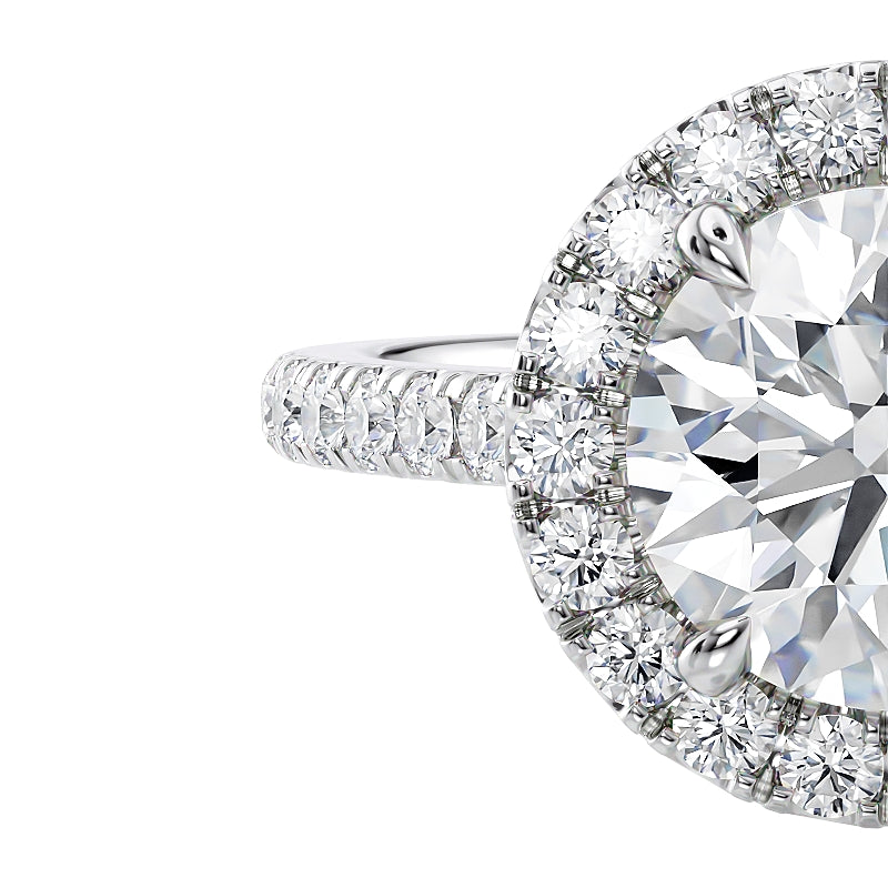 Lab grown diamond halo engagement ring. McGuire Diamonds