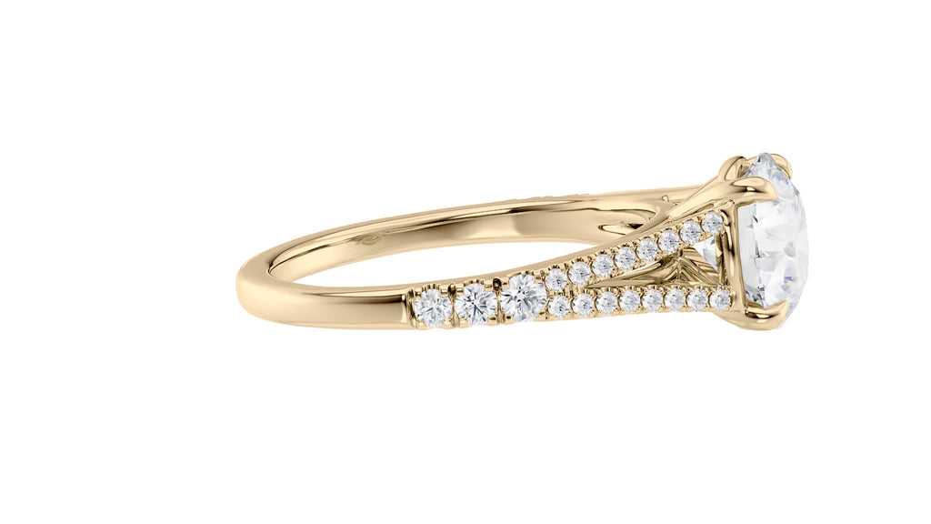 Round Solitaire Split Diamond Band Engagement Ring