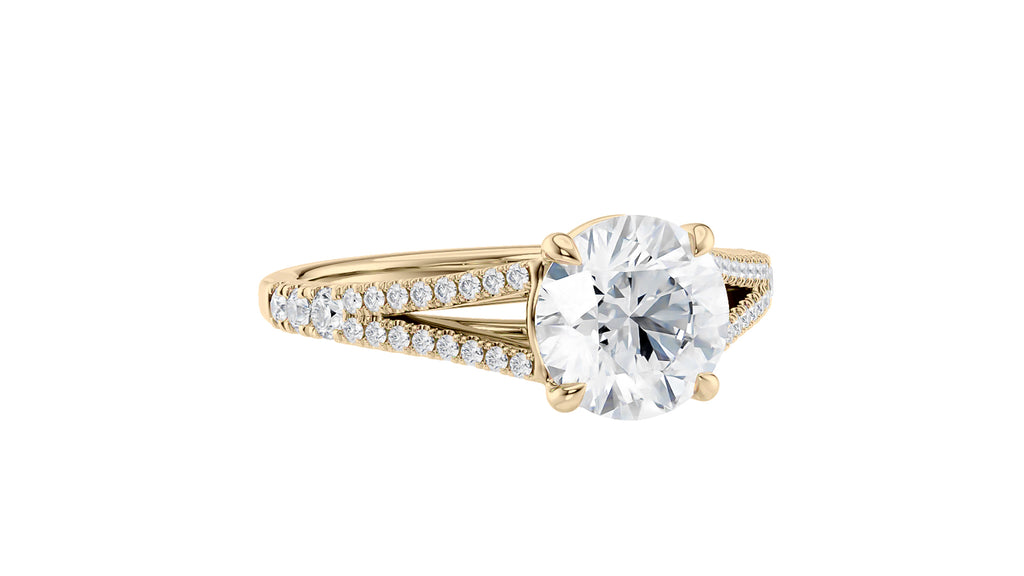 Round Solitaire Split Diamond Band Engagement Ring