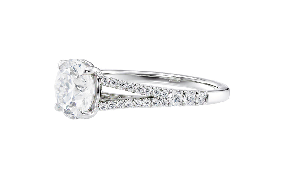 Round Solitaire Split Diamond Band Engagement Ring