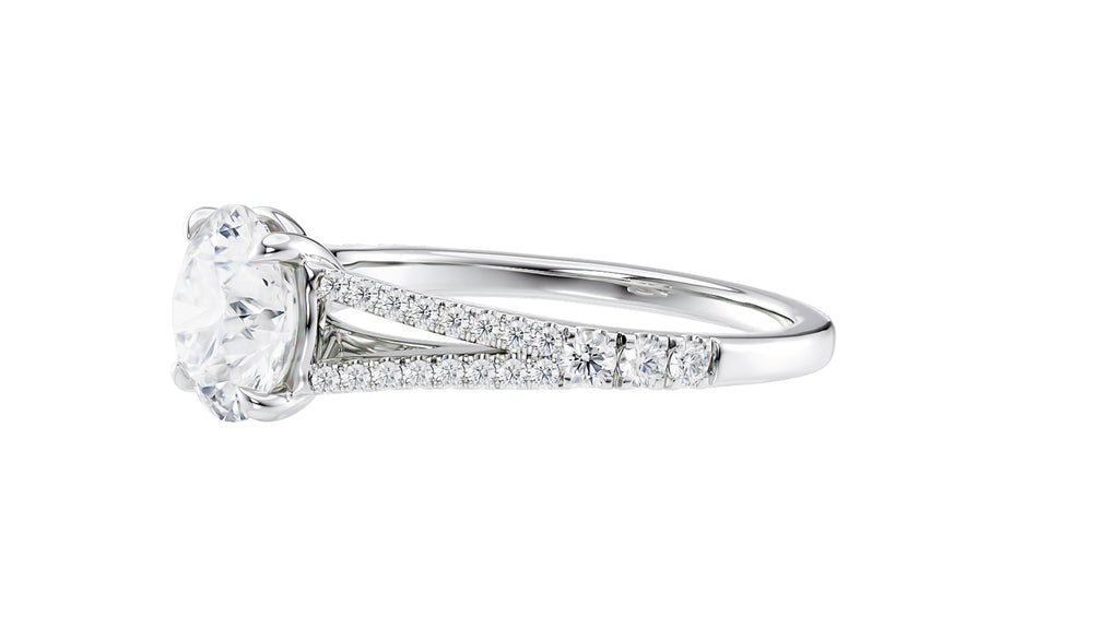 Round Solitaire Split Diamond Band Engagement Ring